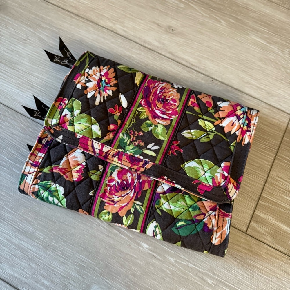 Vera Bradley Floral Quilted Clutch Makeup Bag Travel Organizer Brown Pink Rose